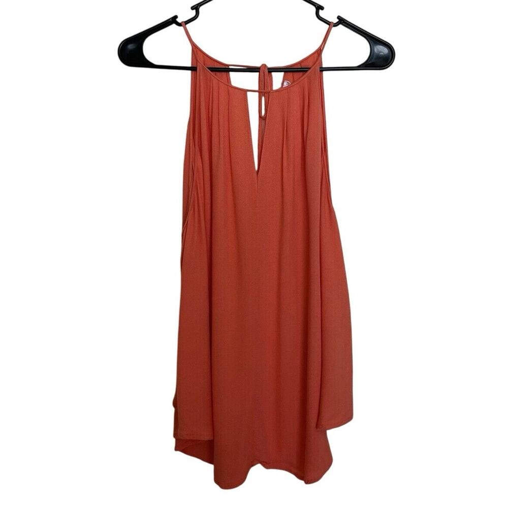 Lush | Coral Orange Flowy Halter Keyhole Top Sleeveless Large Tie Neck